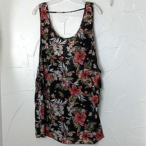 XL Sheer Floral Tank Top Swimsuit Cover Up Tie on Sides Deep‎ Cut Out Back